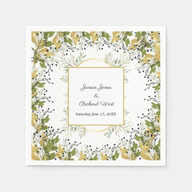 Serviette En Papier Mariage de trame or Eucalyptus Botanique (Devant)