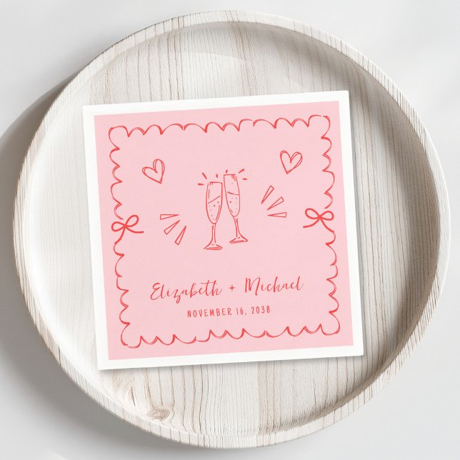 Serviette En Papier Mariage de trame rose rouge vif tendance (Créateur téléchargé)
