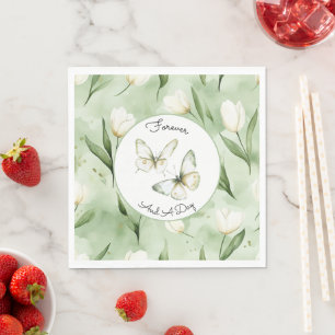 Serviette En Papier Mariage de Tulipes Blanches Vertes Jolis