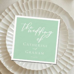 Serviette En Papier Mariage de typographie blanche Chic Mint Green