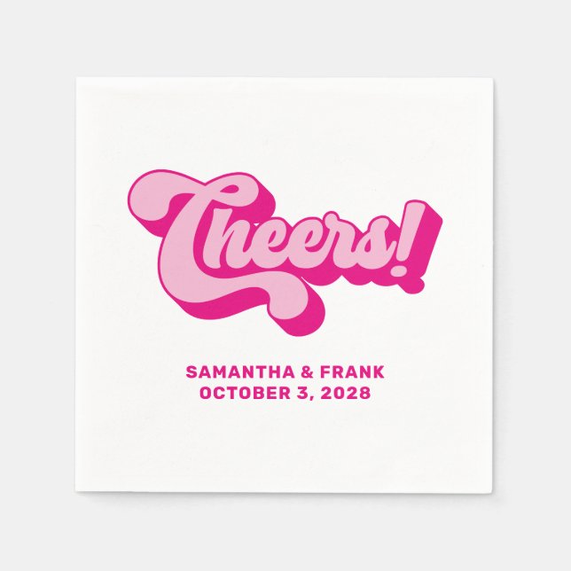 Serviette En Papier Mariage de typographie Retro Hot Pink (Devant)