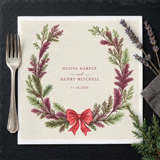Serviette En Papier Mariage de vacances de verdure hivernale festive