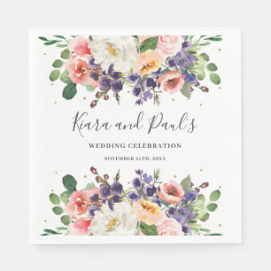 Serviette En Papier Mariage de végétation fleurie de Pêche violet d'iv