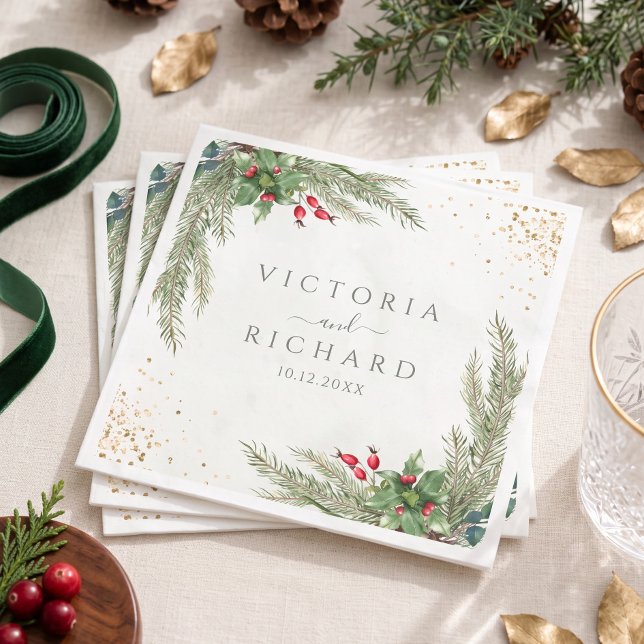 Serviette En Papier Mariage de verdure botanique de vacances d'hiver (Créateur téléchargé)
