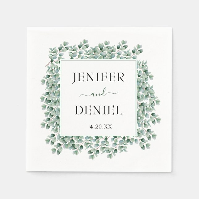 Serviette En Papier Mariage de verdure botanique d'eucalyptus (Devant)