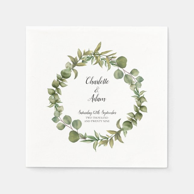 Serviette En Papier Mariage de verdure d'eucalyptus boisé (Devant)