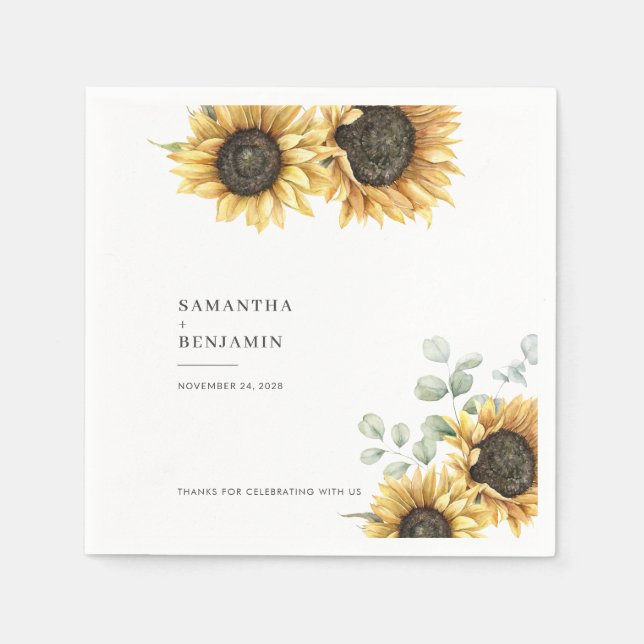 Serviette En Papier Mariage de verdure d'eucalyptus de tournesol (Devant)