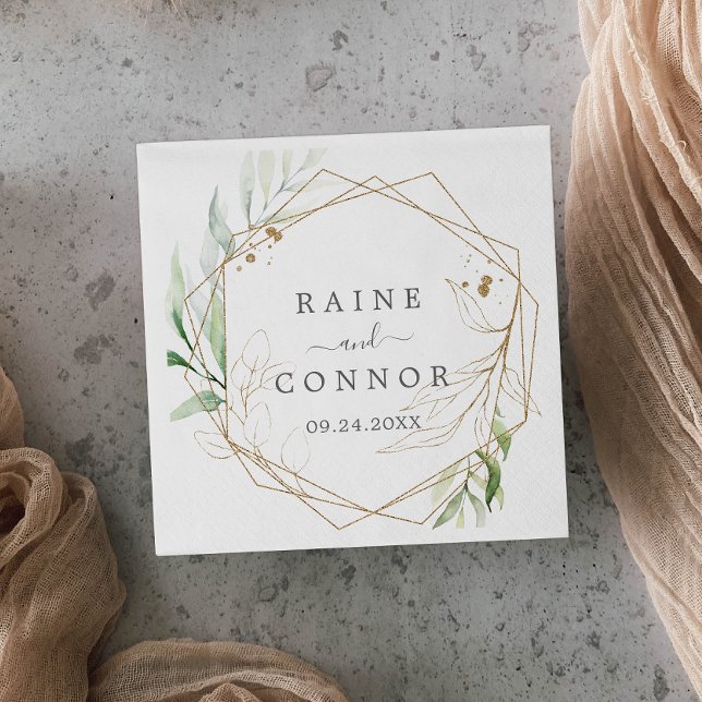 Serviette En Papier Mariage de verdure et feuille d'or (Créateur téléchargé)