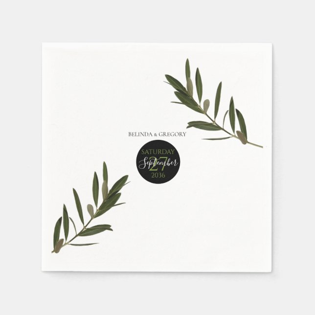Serviette En Papier Mariage de verdure Feuille d'olive (Devant)