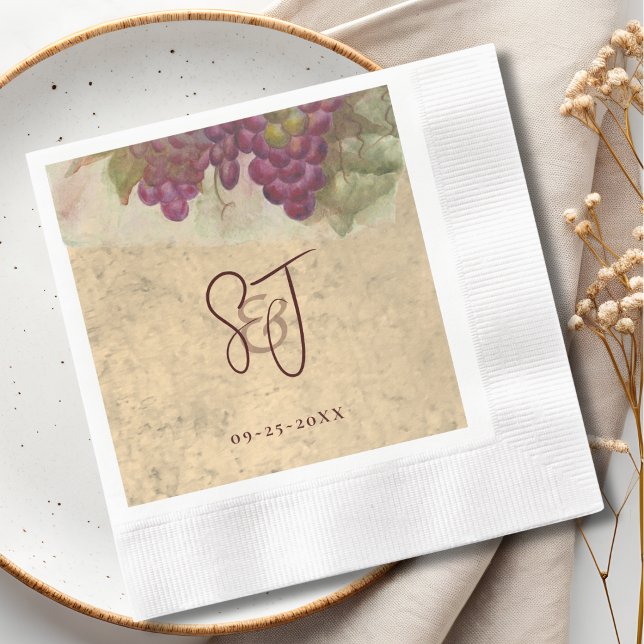 Serviette En Papier Mariage de vigne rustique Élégantes initiales mono (Créateur téléchargé)