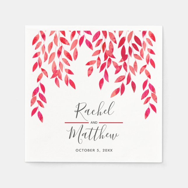 Serviette En Papier Mariage de vignes d'aquarelle rose chaud (Devant)