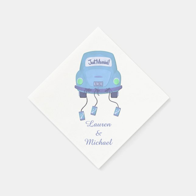 Serviette En Papier Mariage de voiture Lune de miel bleue (Coin)