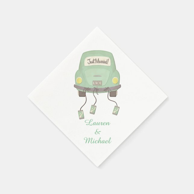 Serviette En Papier Mariage de voiture Lune de miel verte (Coin)