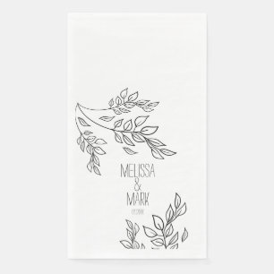 Serviette En Papier Mariage décoration végétale noire dessinée à la ma