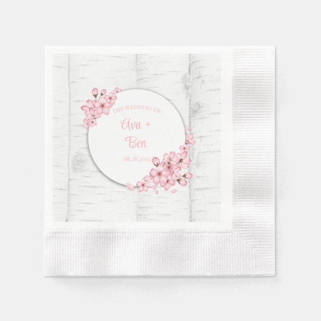 Serviette En Papier Mariage d'écorce cerise en fleurs (Devant)