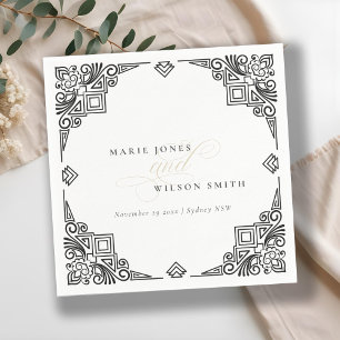 Serviette En Papier Mariage décoré dans un style Art déco noir et blan