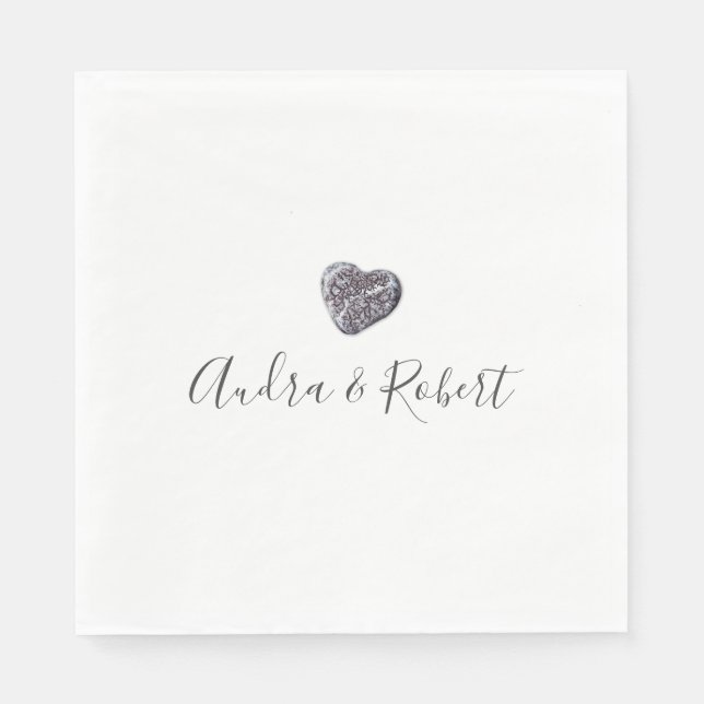 Serviette En Papier Mariage Découverte de Cœur de Galet (Devant)