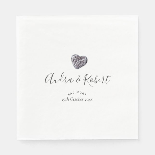 Serviette En Papier Mariage Découverte de Cœur de Galet (Devant)