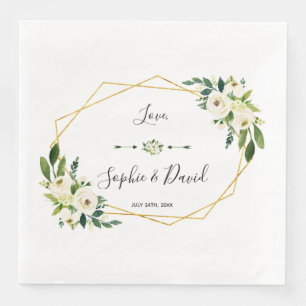 Serviette En Papier Mariage d'écriture moderne florale blanche