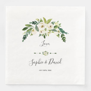 Serviette En Papier Mariage d'écriture moderne florale blanche