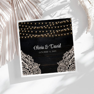 Serviette En Papier Mariage d'élégance rustique noir et blanc