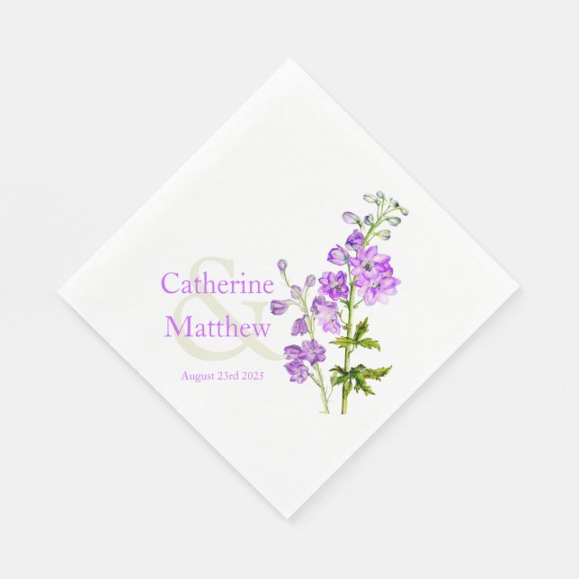 Serviette En Papier Mariage delphinium violet aquarelle papier serviet (Coin)