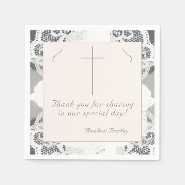 Serviette En Papier Mariage Dentelle Champagne-Rose (Devant)