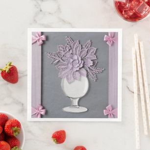 Serviette En Papier Mariage dentelle Vase violet art IA