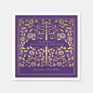 Serviette En Papier Mariage d'épée d'or violet Royal Medieval