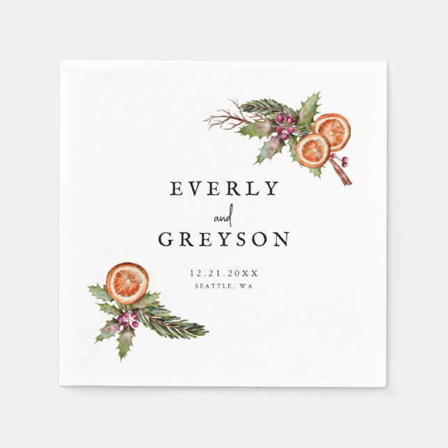 Serviette En Papier Mariage d'épices botaniques de Noël rustique (Devant)