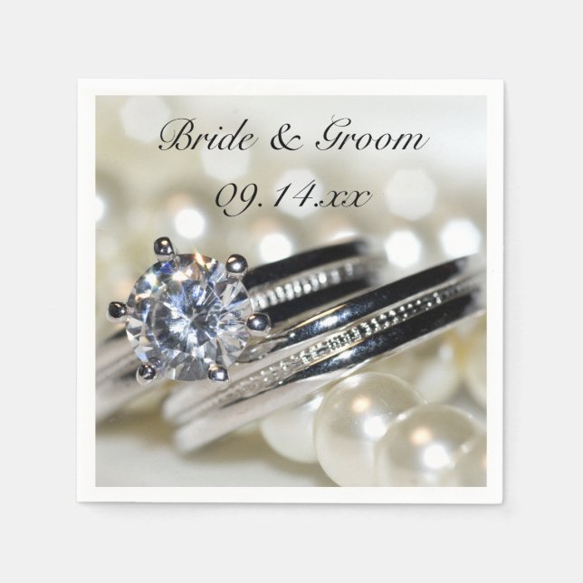 Serviette En Papier Mariage des anneaux et des perles blanches (Devant)