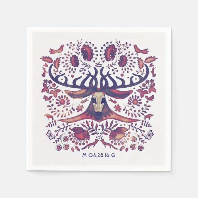 Serviette En Papier Mariage des cerfs et des animaux des bois de la Ma (Devant)