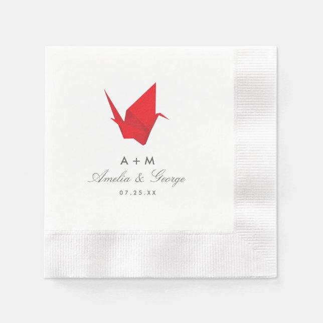 Serviette En Papier Mariage des Grues en Origami (Devant)