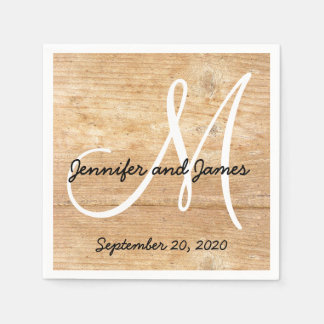 Serviette En Papier Mariage des noms de monogramme rustique bois