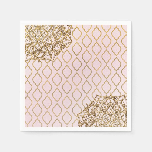 Serviette En Papier Mariage des nuits marocaines Rose & Or (Devant)