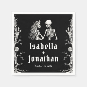 Serviette En Papier Mariage des squelettes d'Halloween gothique noir e