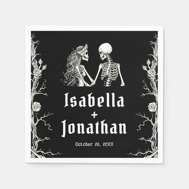 Serviette En Papier Mariage des squelettes d'Halloween gothique noir e (Devant)
