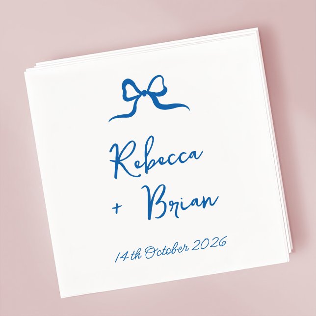 Serviette En Papier Mariage d'esquisse de ruban à ruban à main bleue (Créateur téléchargé)