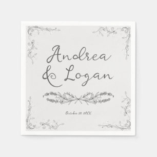 Serviette En Papier Mariage Dessiné à la Main Fantaisiste