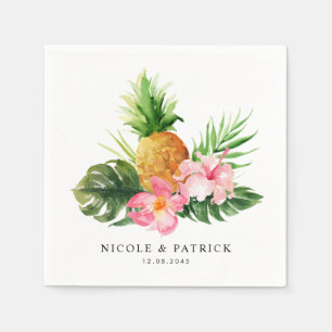 Serviette En Papier Mariage d'été au ananas aquarelle et verdure
