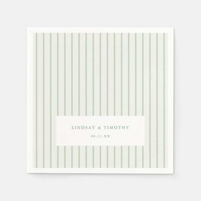 Serviette En Papier Mariage d'été classique avec rayures vertes (Devant)