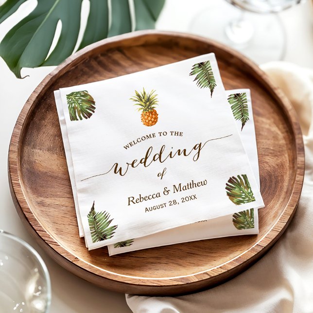 Serviette En Papier Mariage d'été de l'ananas Feuille tropical (Créateur téléchargé)