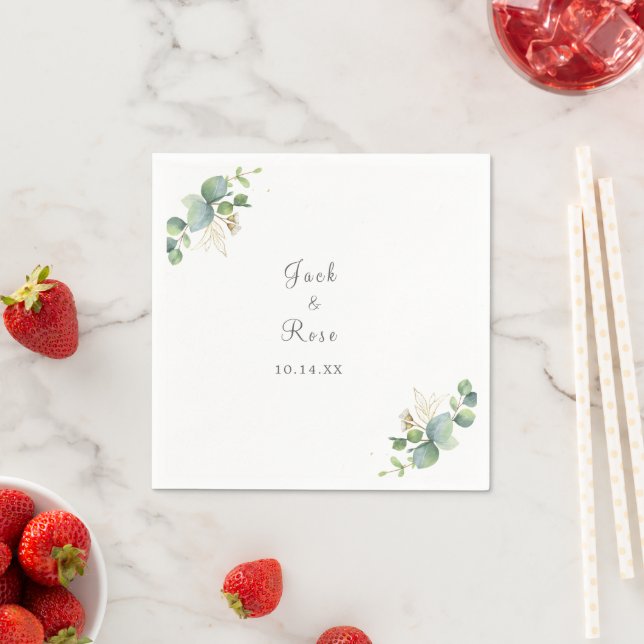 Serviette En Papier Mariage d'été Eucalyptus de verdure rustique. (En situation)