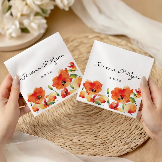Serviette En Papier Mariage d'été Golden Poppy (Summer Golden Poppy Wedding Paper Napkins)