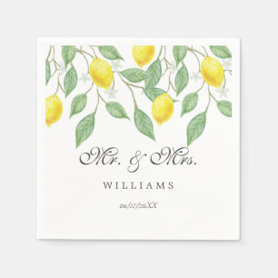 Serviette En Papier Mariage d'été moderne Boho Watercolor Lemon