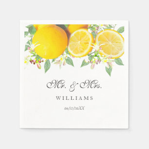 Serviette En Papier Mariage d'été moderne Boho Watercolor Lemon