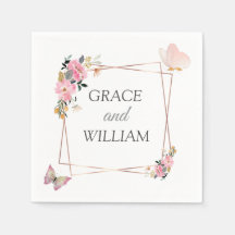 Mariage d'été moderne rose pâle, floral et papillo