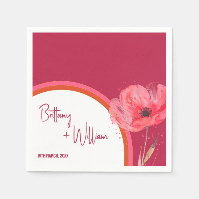 Serviette En Papier Mariage d'été rose vibre moderne (Devant)