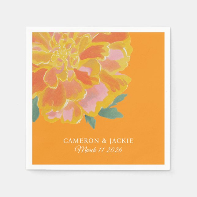 Serviette En Papier Mariage d'été vibrant de souci (Devant)