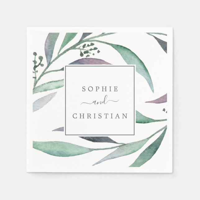 Serviette En Papier Mariage d'eucalyptus pourpre et vert (Devant)